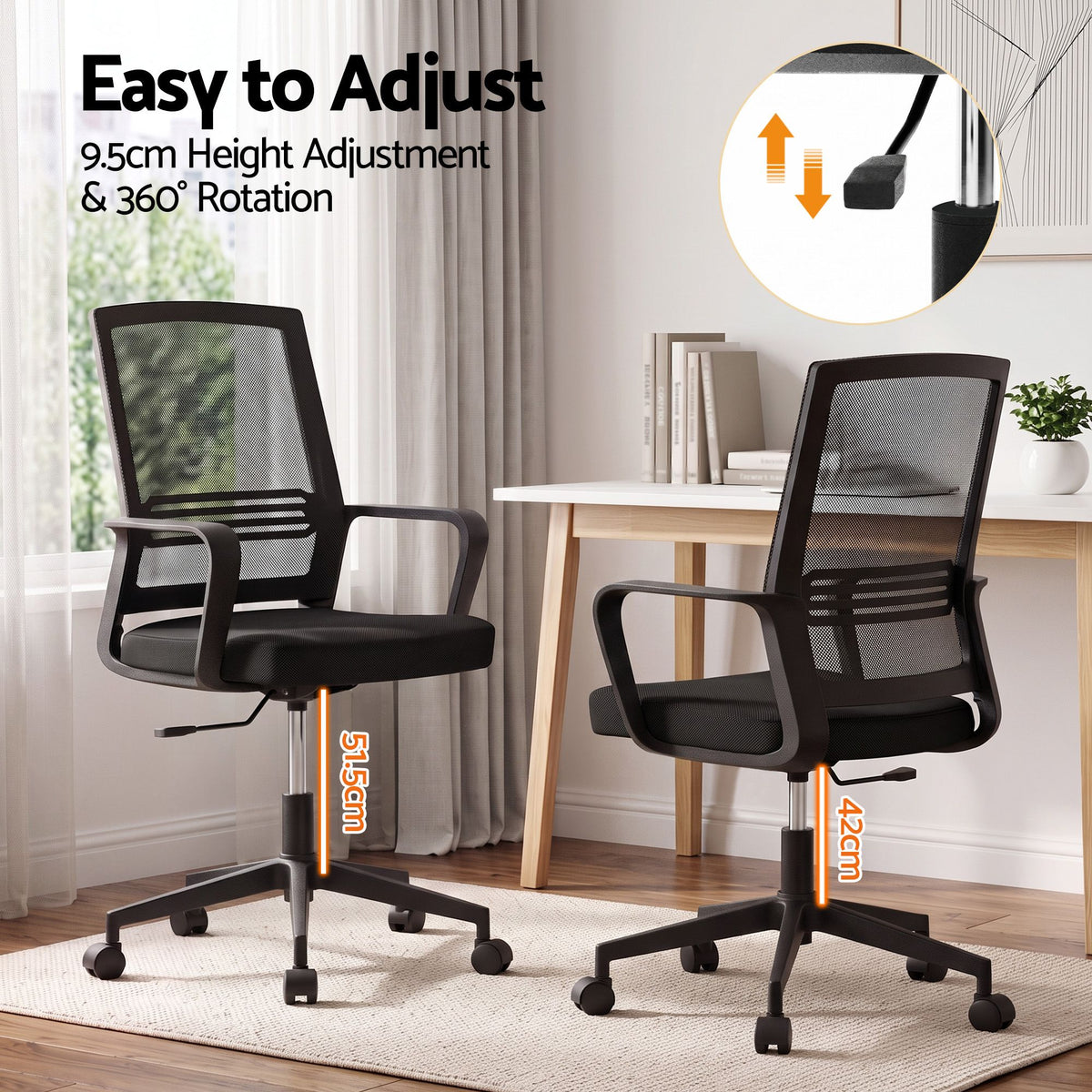 Artiss Mid Back Mesh Office Chair with Castor Wheels Black