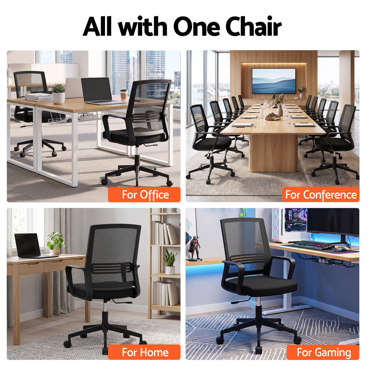 Artiss Mid Back Mesh Office Chair with Castor Wheels Black
