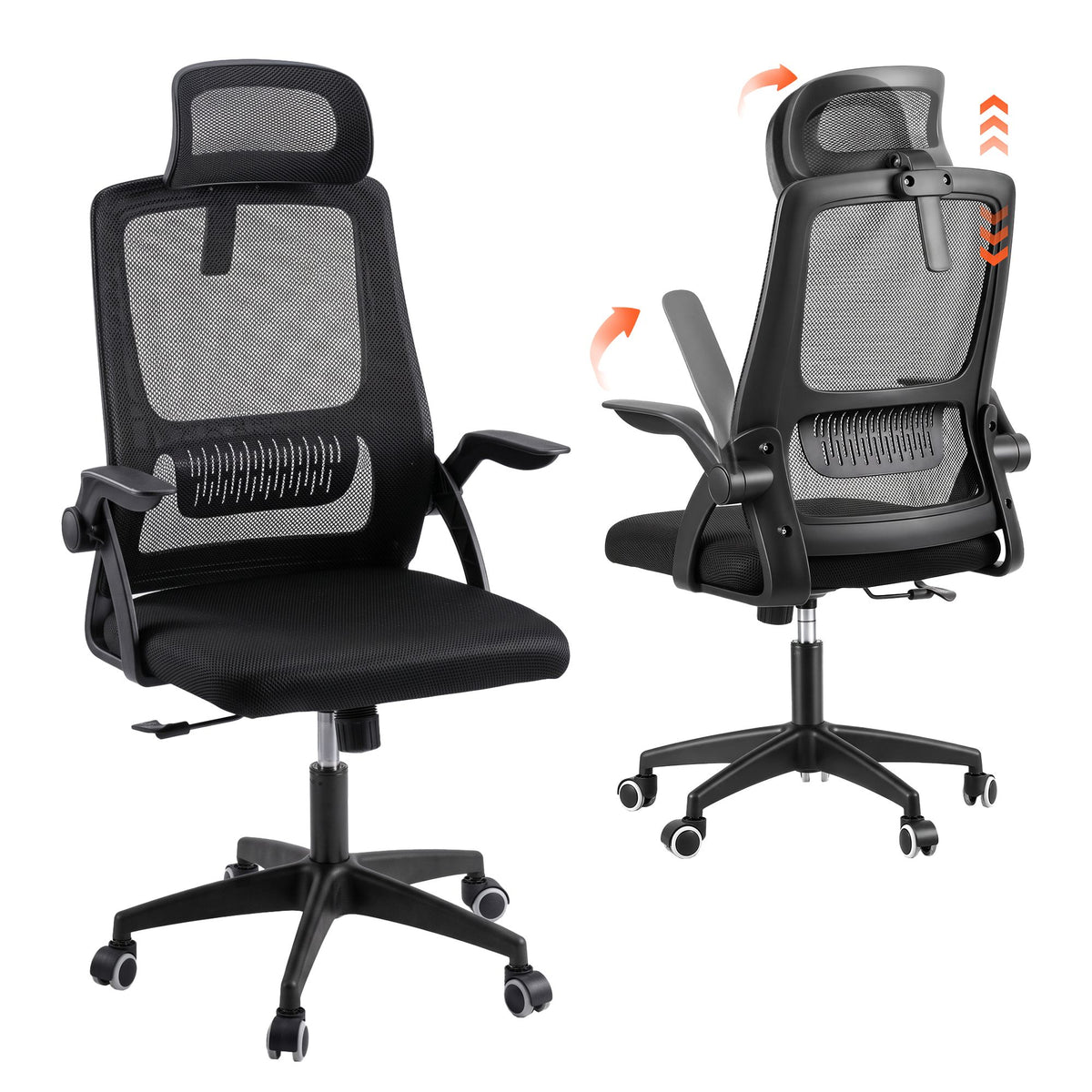 Artiss Ergonomic Office Chair Mesh Deak Chair with Flip-up Arms Adjustable Headrest Black