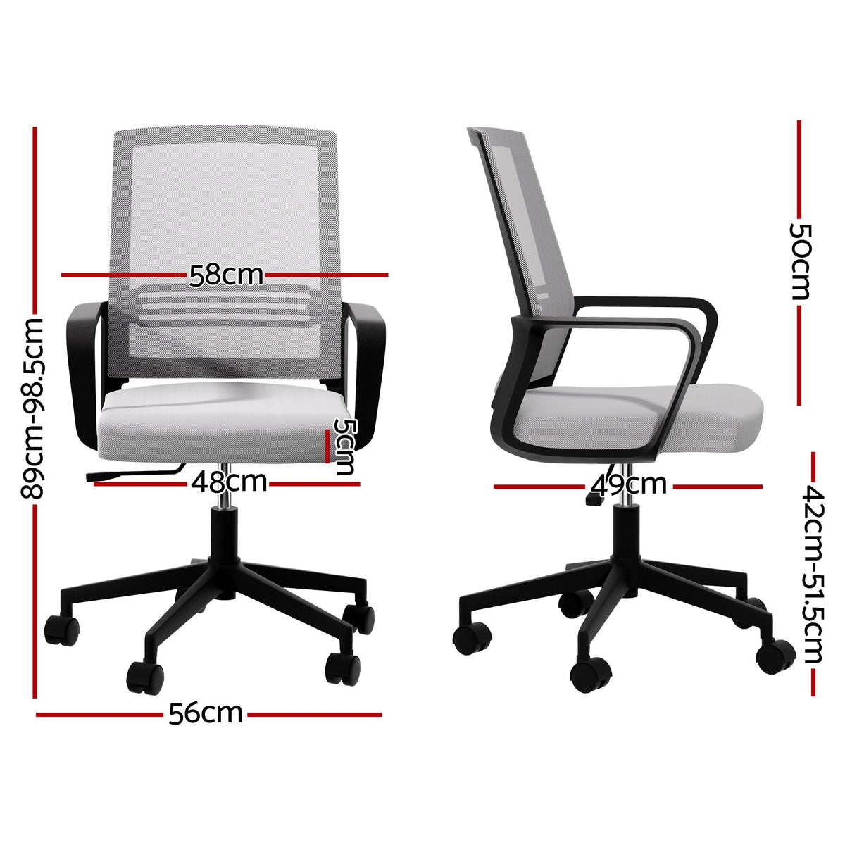 Artiss Mid Back Mesh Office Chair with Height Adjustment Grey