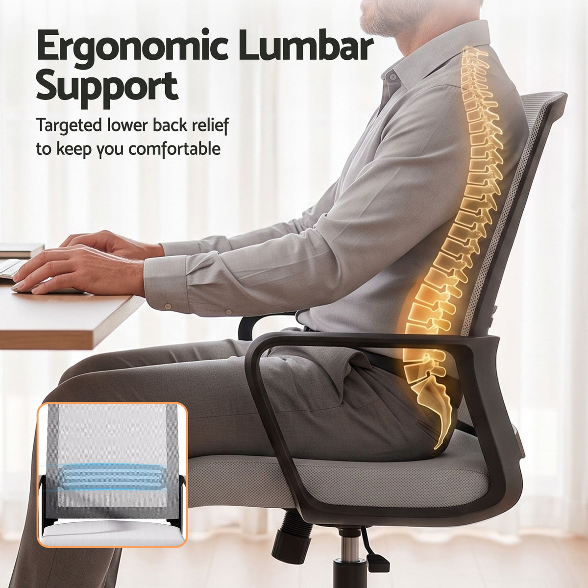 Artiss Mid Back Mesh Office Chair with Height Adjustment Grey