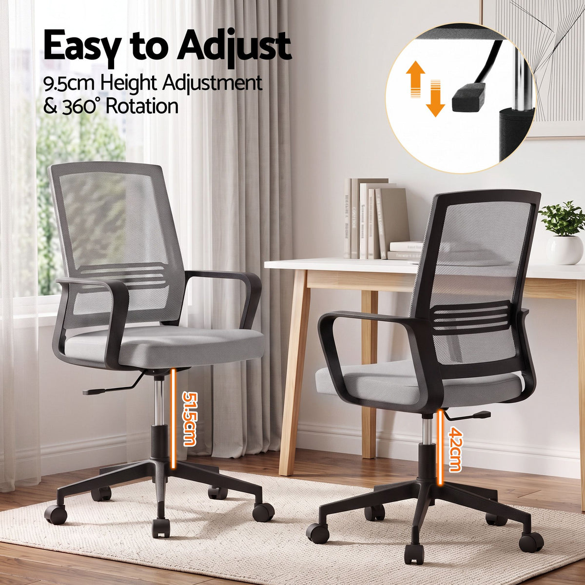 Artiss Mid Back Mesh Office Chair with Height Adjustment Grey