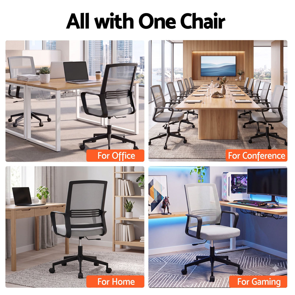 Artiss Mid Back Mesh Office Chair with Height Adjustment Grey