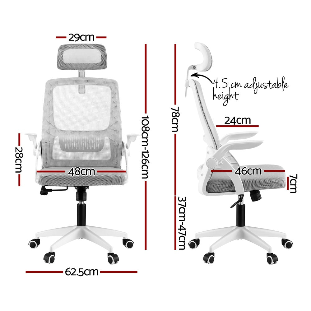Ergonomic High-Back Office Chair Adjustable Headrest Grey