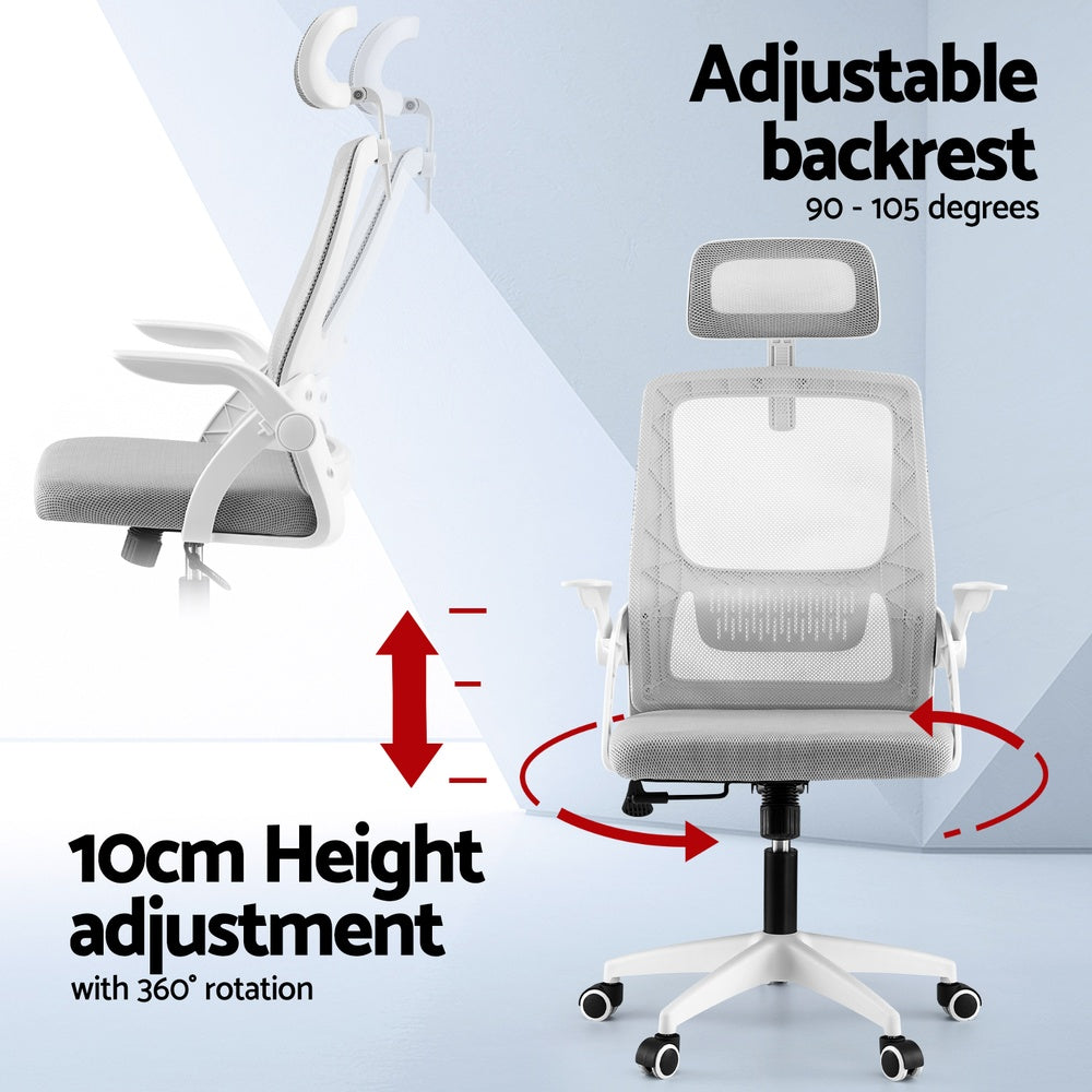 Ergonomic High-Back Office Chair Adjustable Headrest Grey