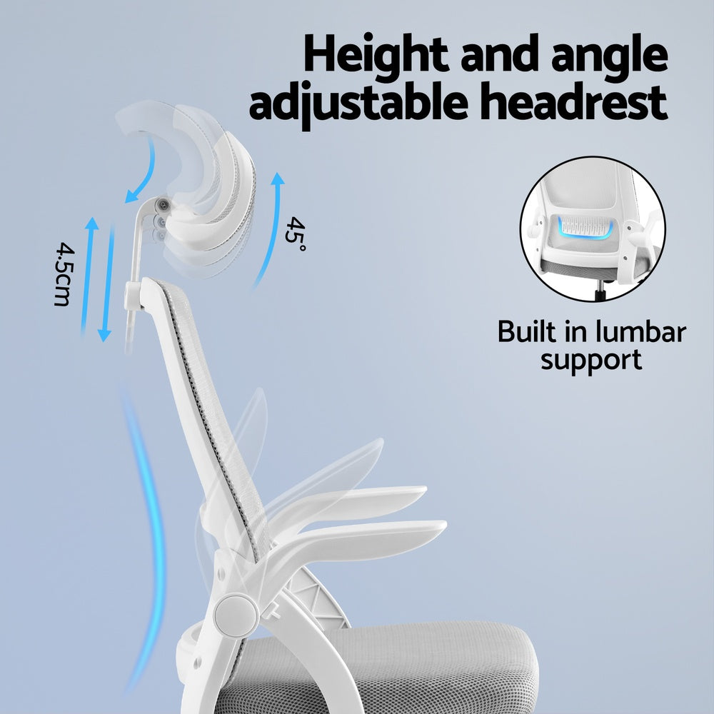 Ergonomic High-Back Office Chair Adjustable Headrest Grey