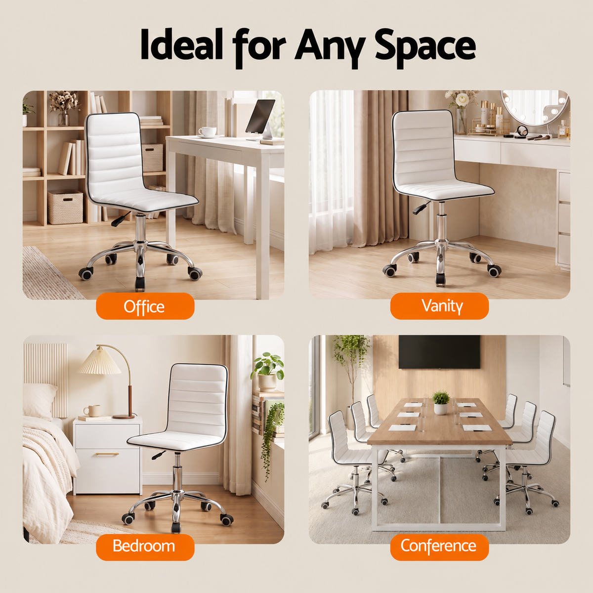 Artiss Office Chair PU Leather Low Back White