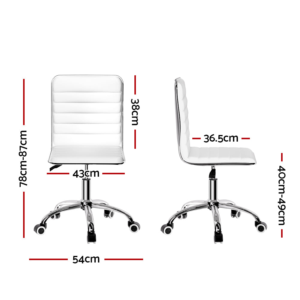 Artiss White Low-Back Office Chair PU Leather Adjustable