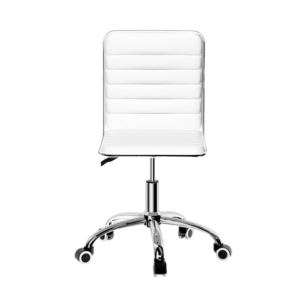Artiss White Low-Back Office Chair PU Leather Adjustable
