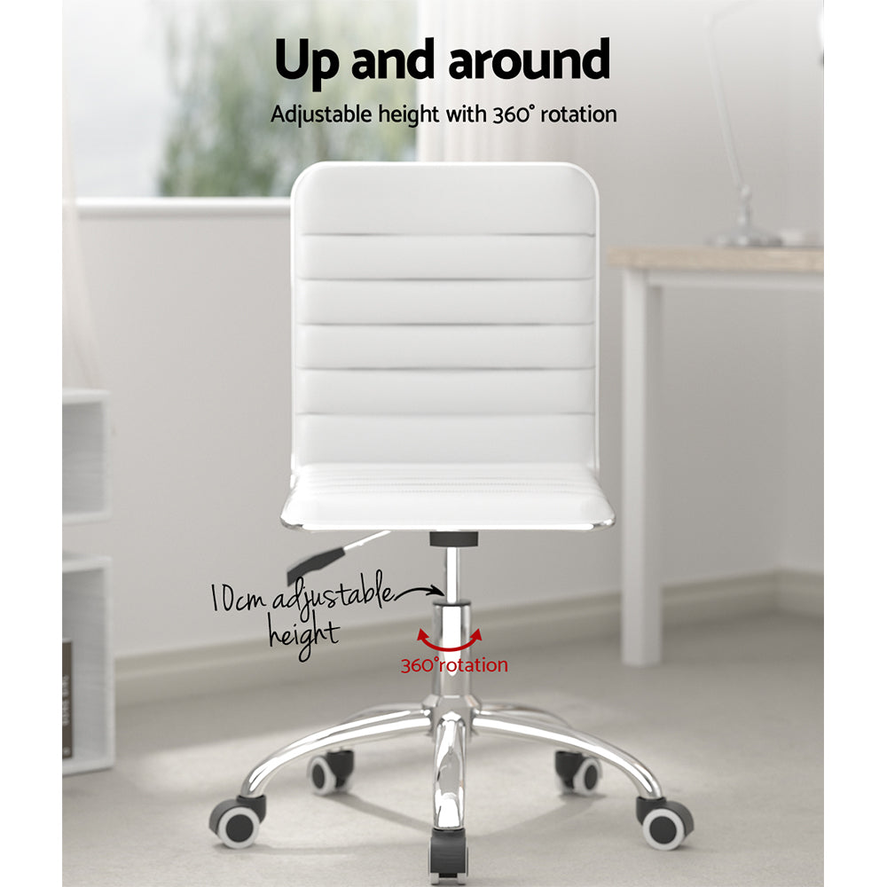 Artiss White Low-Back Office Chair PU Leather Adjustable