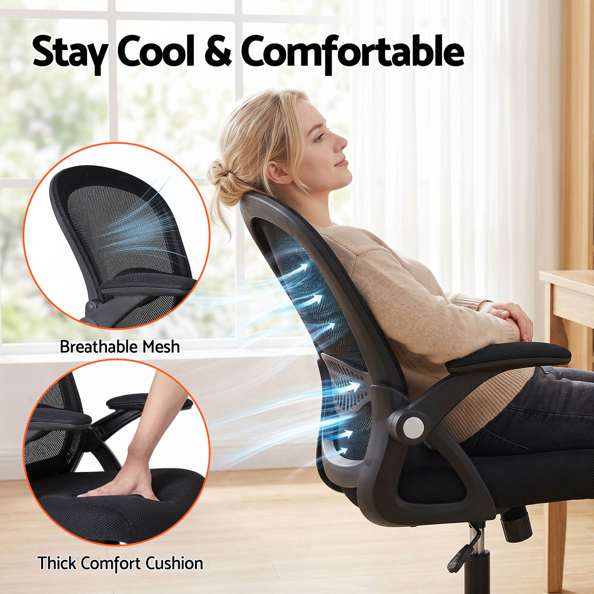 Artiss Mesh Office Chair Black Mid Back Computer Desk Chair