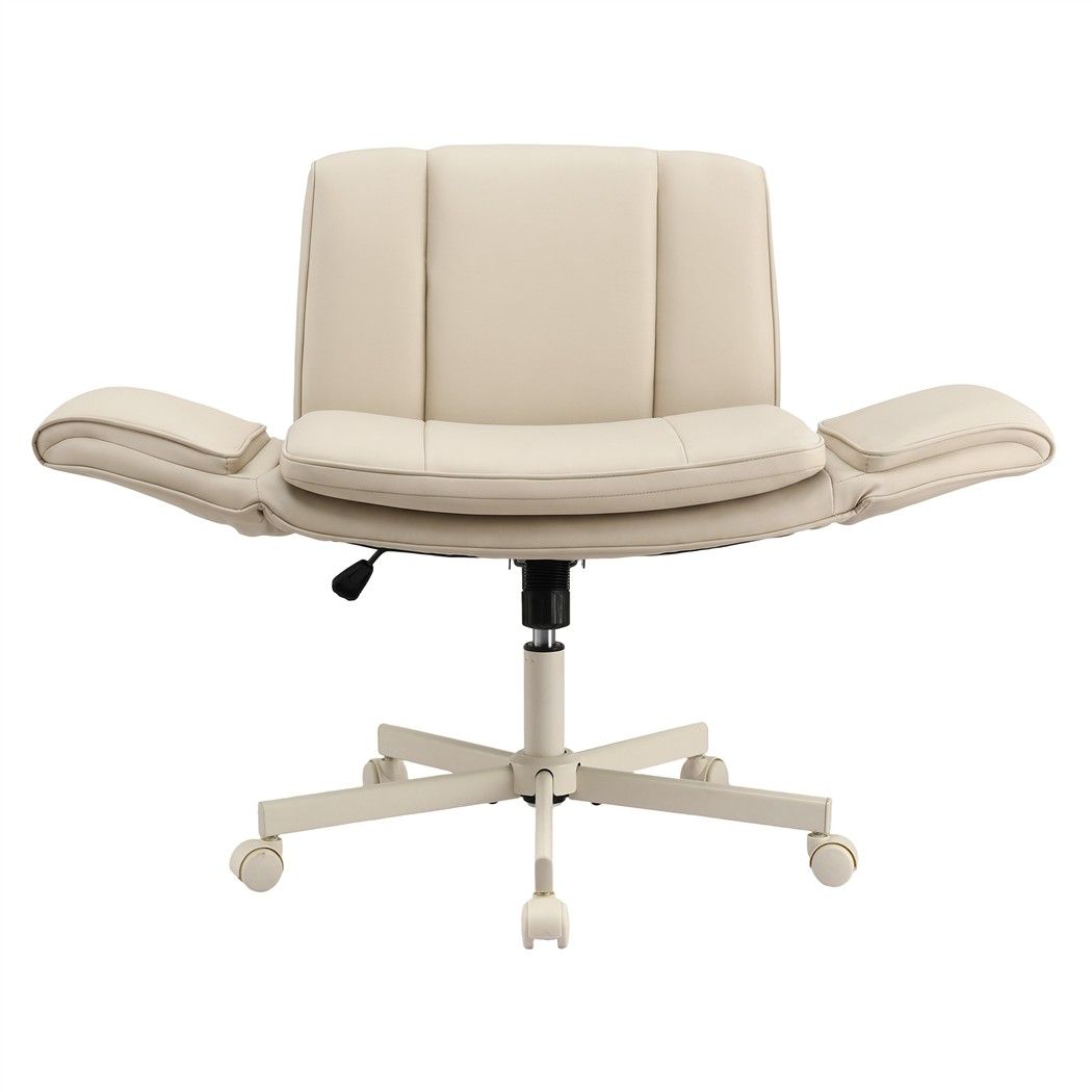 Artiss Cross Legged Office Chair Wide Seat Swivel Vanity Chair Beige