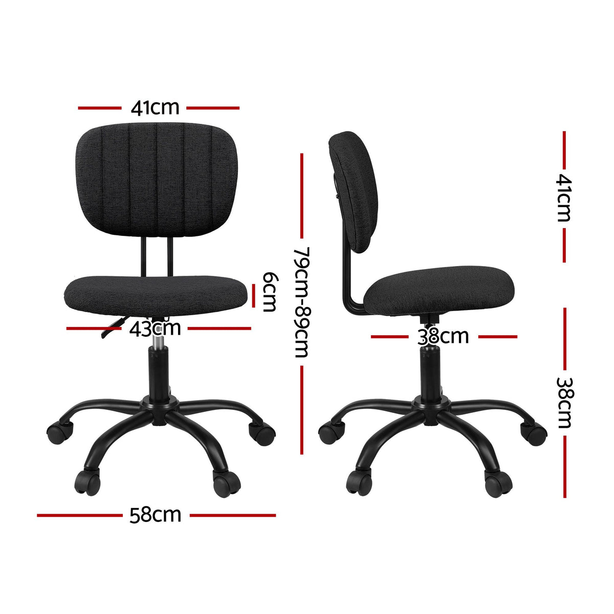 Artiss Armless Ergonomic Office Chair with Wheels, Black