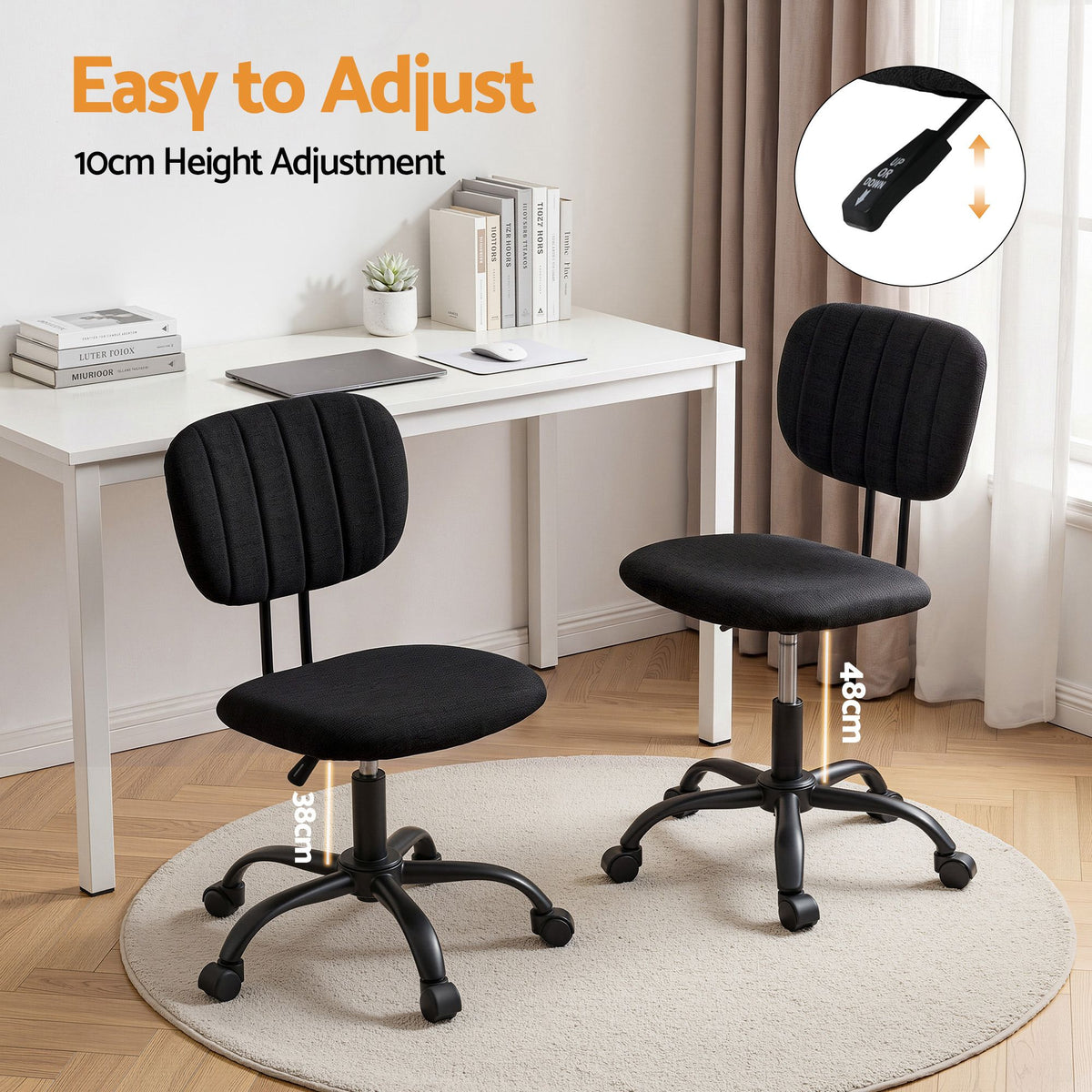 Artiss Armless Ergonomic Office Chair with Wheels, Black