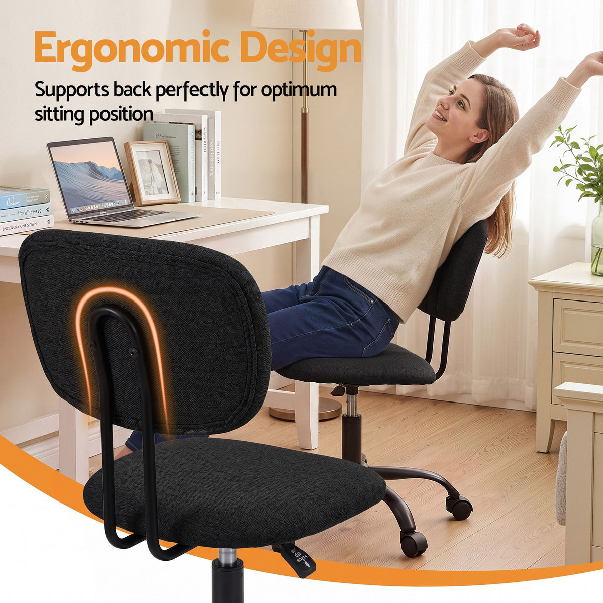 Artiss Armless Ergonomic Office Chair with Wheels, Black
