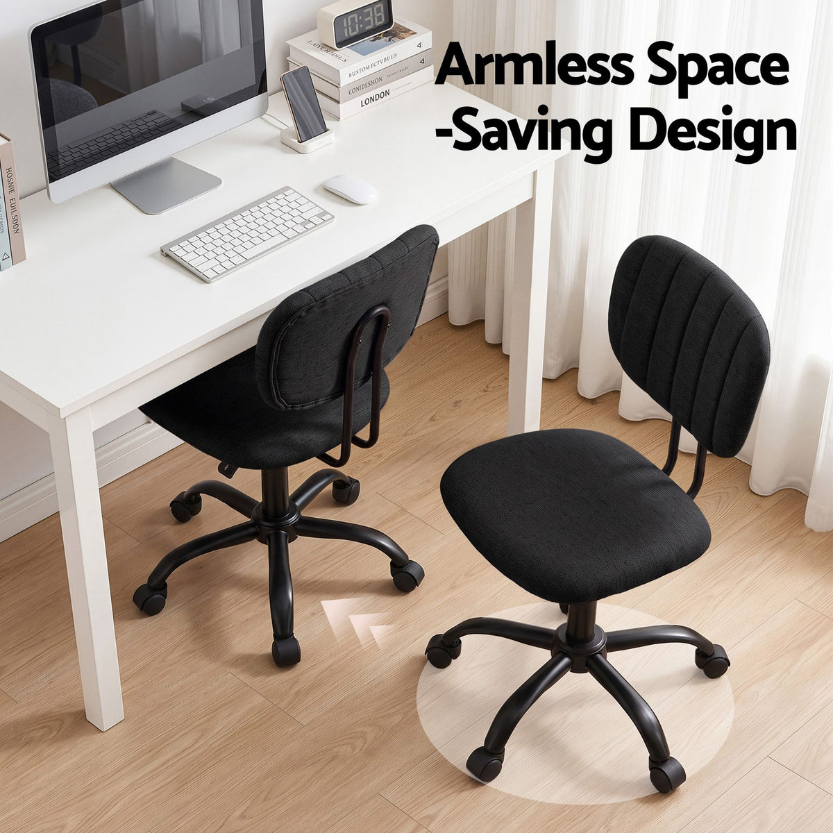 Artiss Armless Ergonomic Office Chair with Wheels, Black