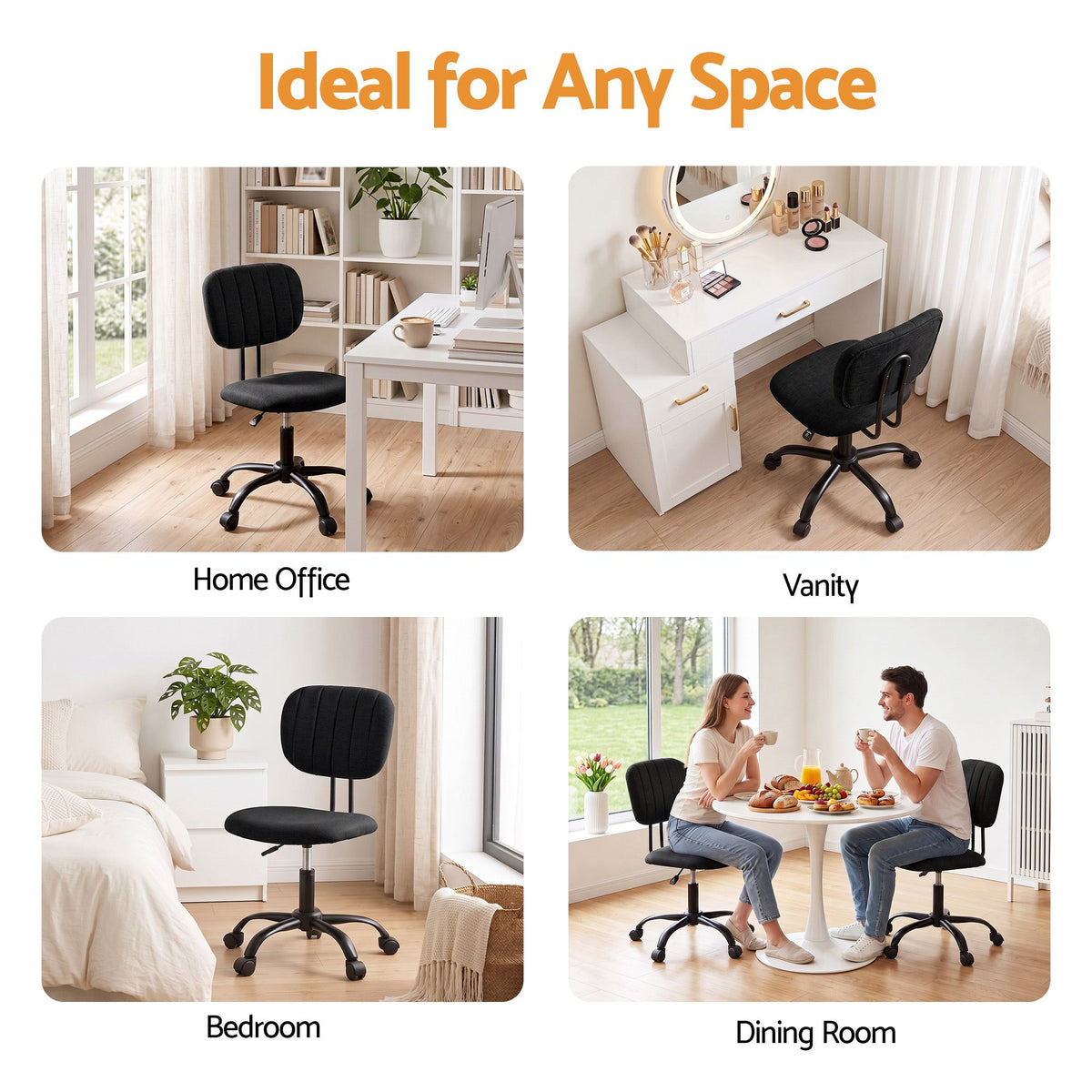 Artiss Armless Ergonomic Office Chair with Wheels, Black