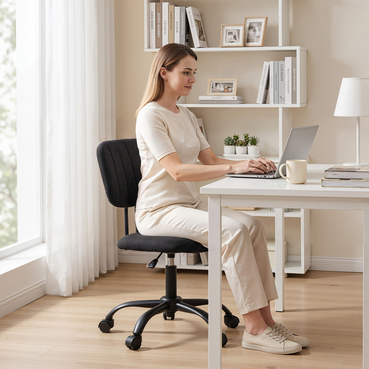 Artiss Armless Ergonomic Office Chair with Wheels, Black