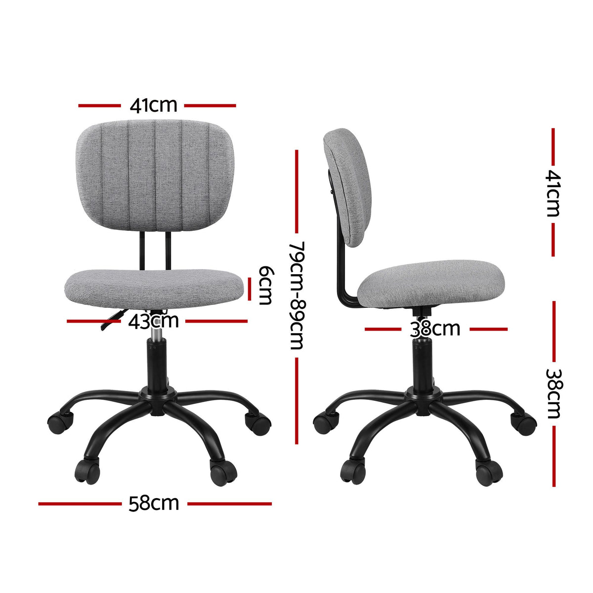 Artiss Armless Ergonomic Office Chair with Wheels, Grey