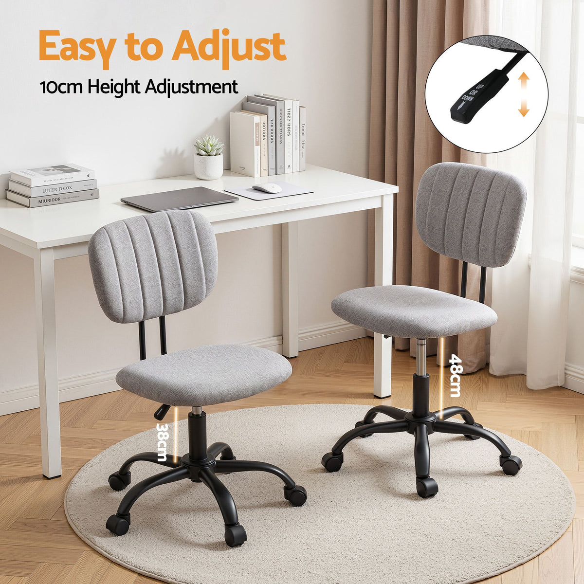 Artiss Armless Ergonomic Office Chair with Wheels, Grey