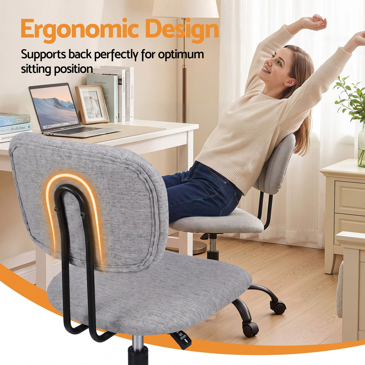 Artiss Armless Ergonomic Office Chair with Wheels, Grey