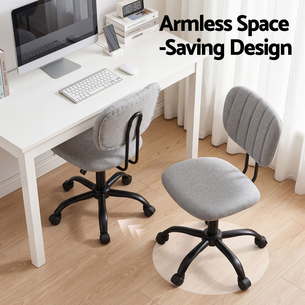 Artiss Armless Ergonomic Office Chair with Wheels, Grey