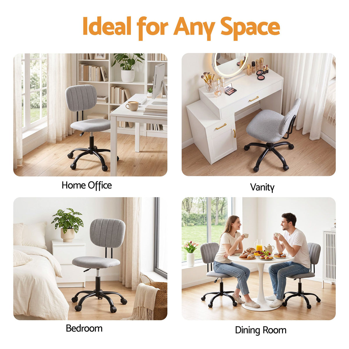 Artiss Armless Ergonomic Office Chair with Wheels, Grey