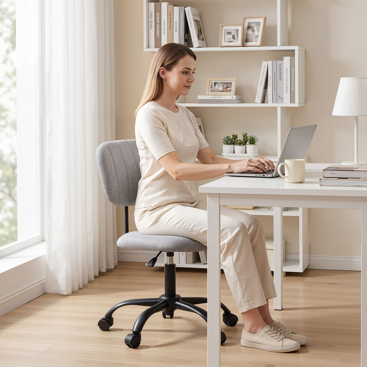 Artiss Armless Ergonomic Office Chair with Wheels, Grey
