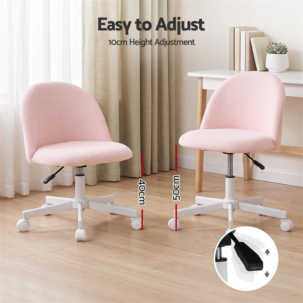 Artiss Office Chair Armless Swivel Vanity Desk Chair with Wheels Teddy Fleece Pink