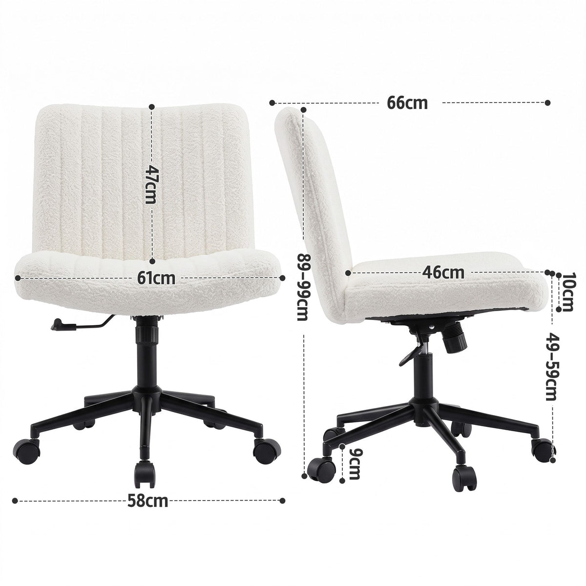 Artiss Armless Cross Legged Office Chair Wide Seat Vanity Chair Teddy Fleece Beige