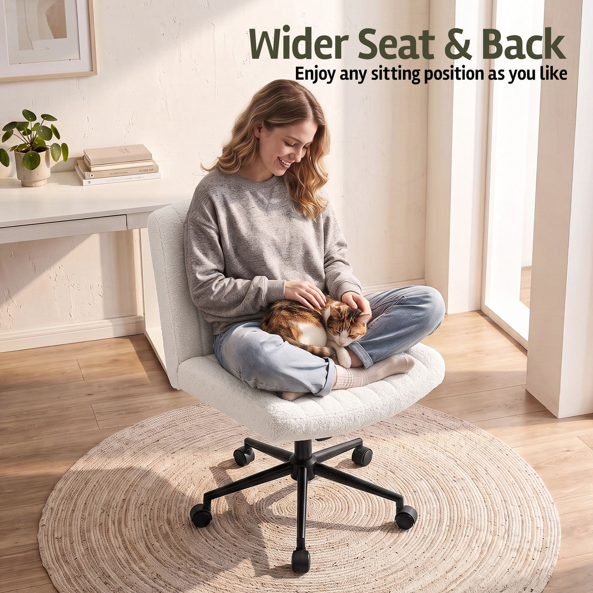 Artiss Armless Cross Legged Office Chair Teddy Fleece Beige