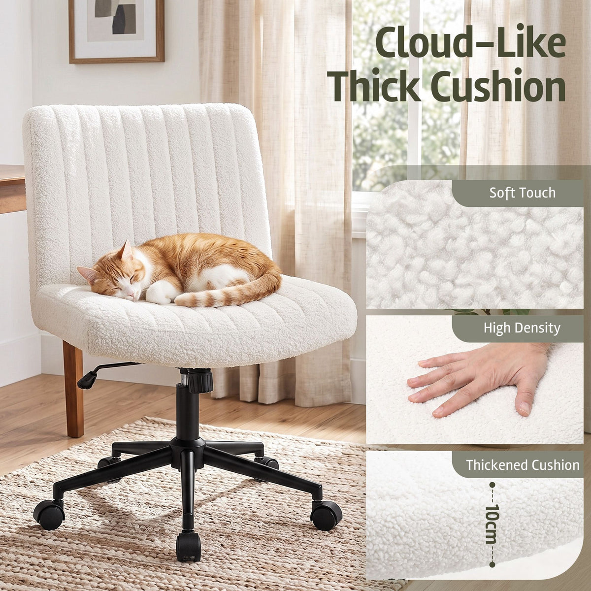 Artiss Armless Cross Legged Office Chair Teddy Fleece Beige