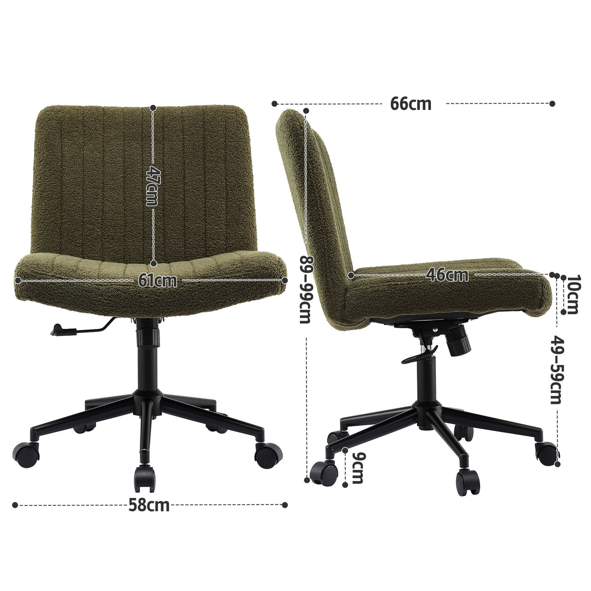 Artiss Armless Cross Legged Office Chair Wide Seat Vanity Chair Teddy Fleece Green