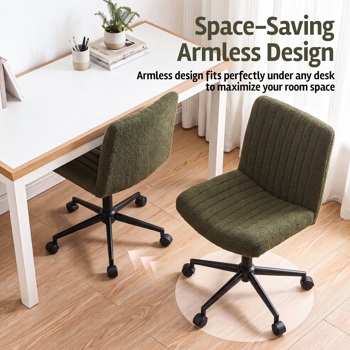 Artiss Armless Cross Legged Office Chair Teddy Fleece Green