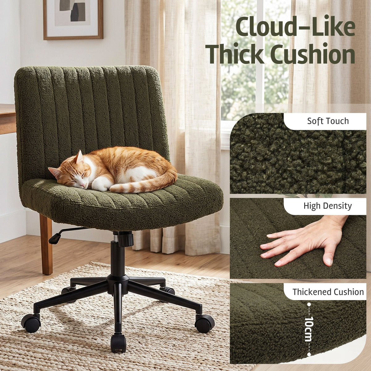 Artiss Armless Cross Legged Office Chair Teddy Fleece Green