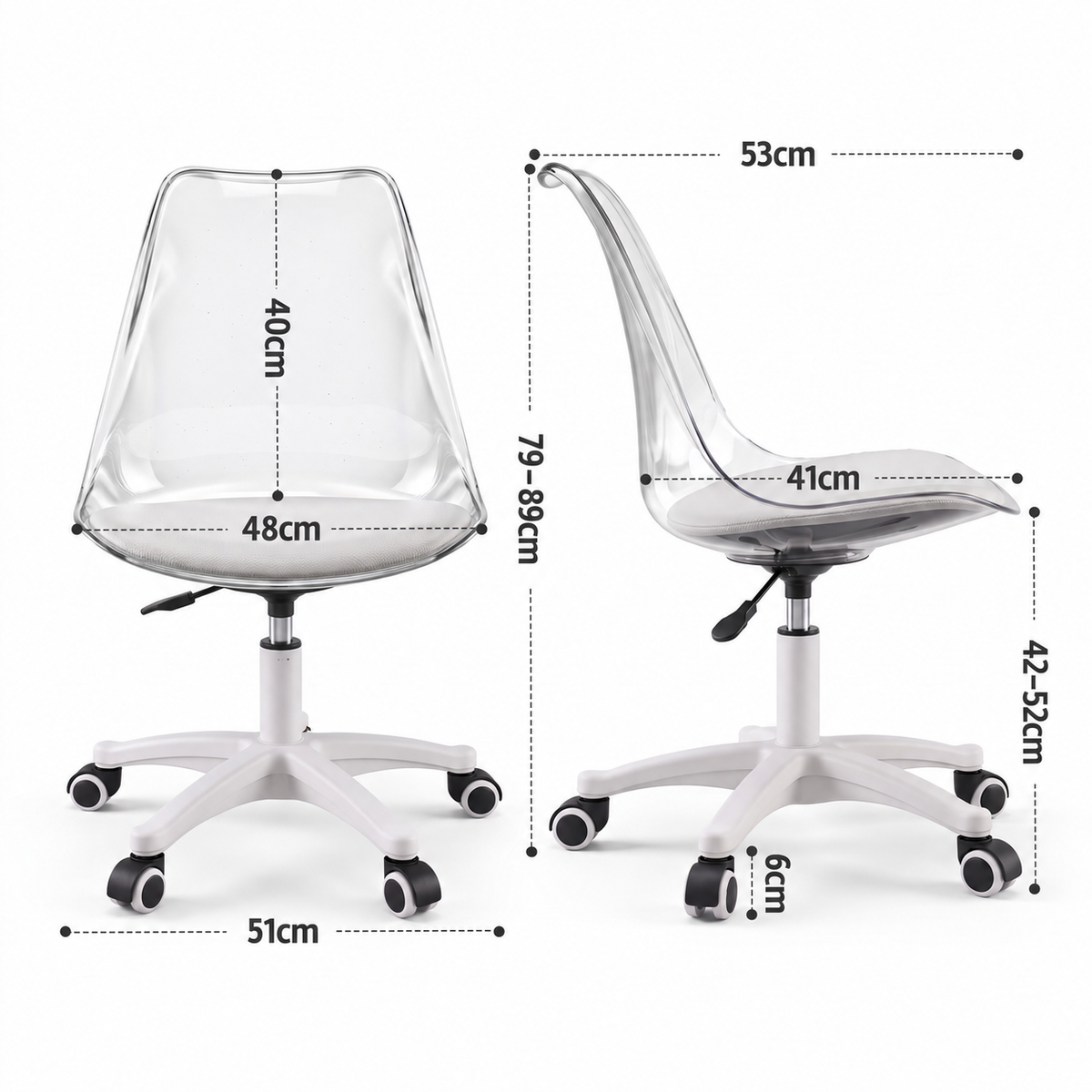 Artiss Clear Acrylic Armless Office Chair Vanity Desk White