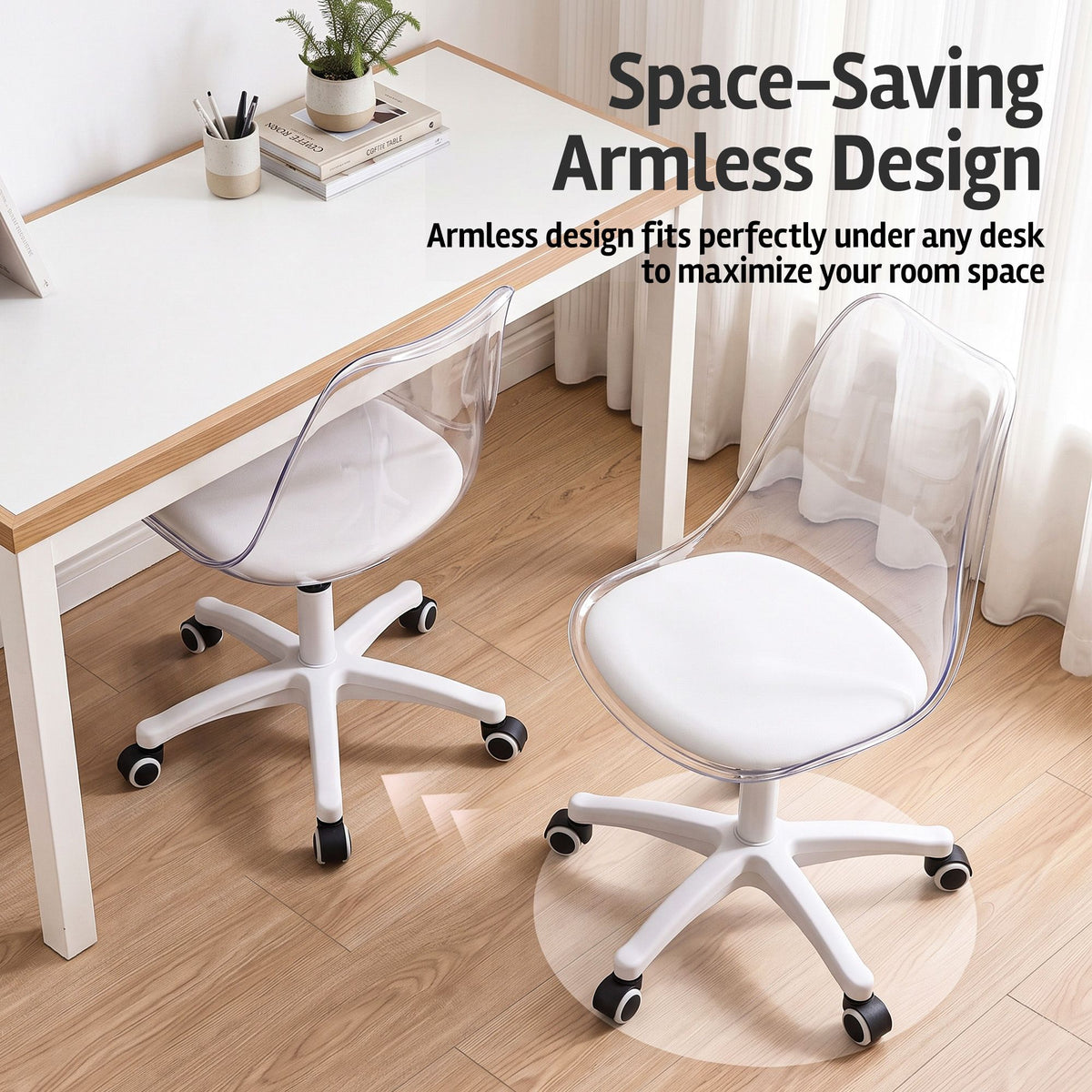 Artiss Clear Acrylic Armless Office Chair Vanity Desk White