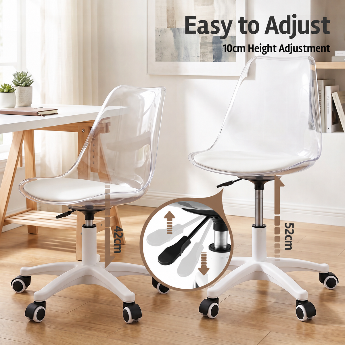 Artiss Clear Acrylic Armless Office Chair Vanity Desk White