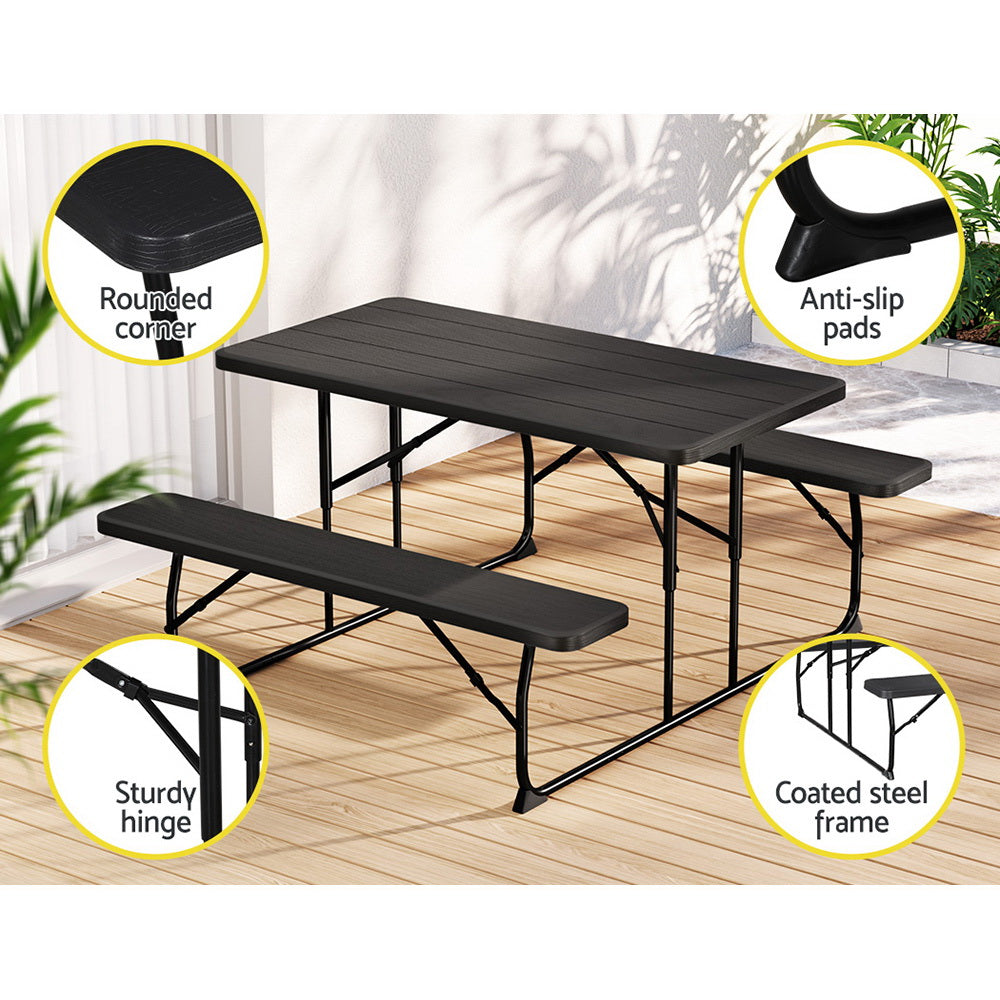 Gardeon 3-Piece Outdoor Dining Set HDPE Black
