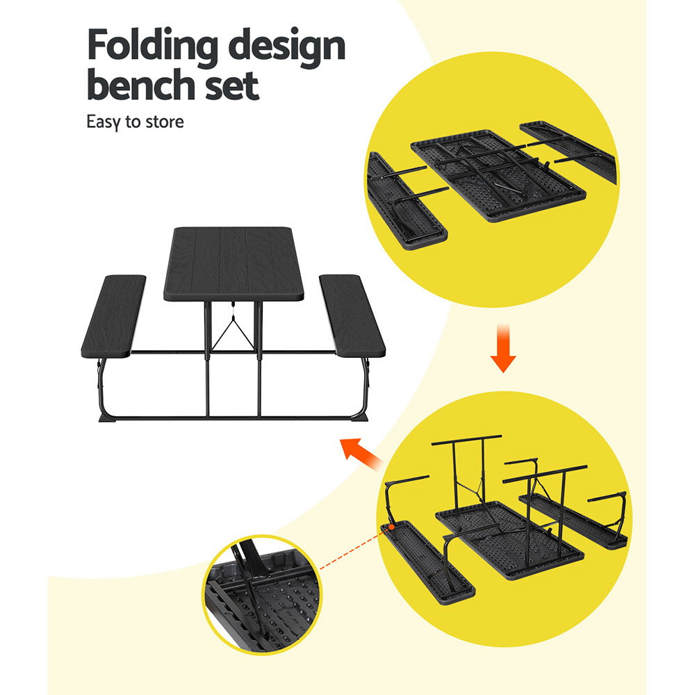 Gardeon 3-Piece Outdoor Dining Set HDPE Black