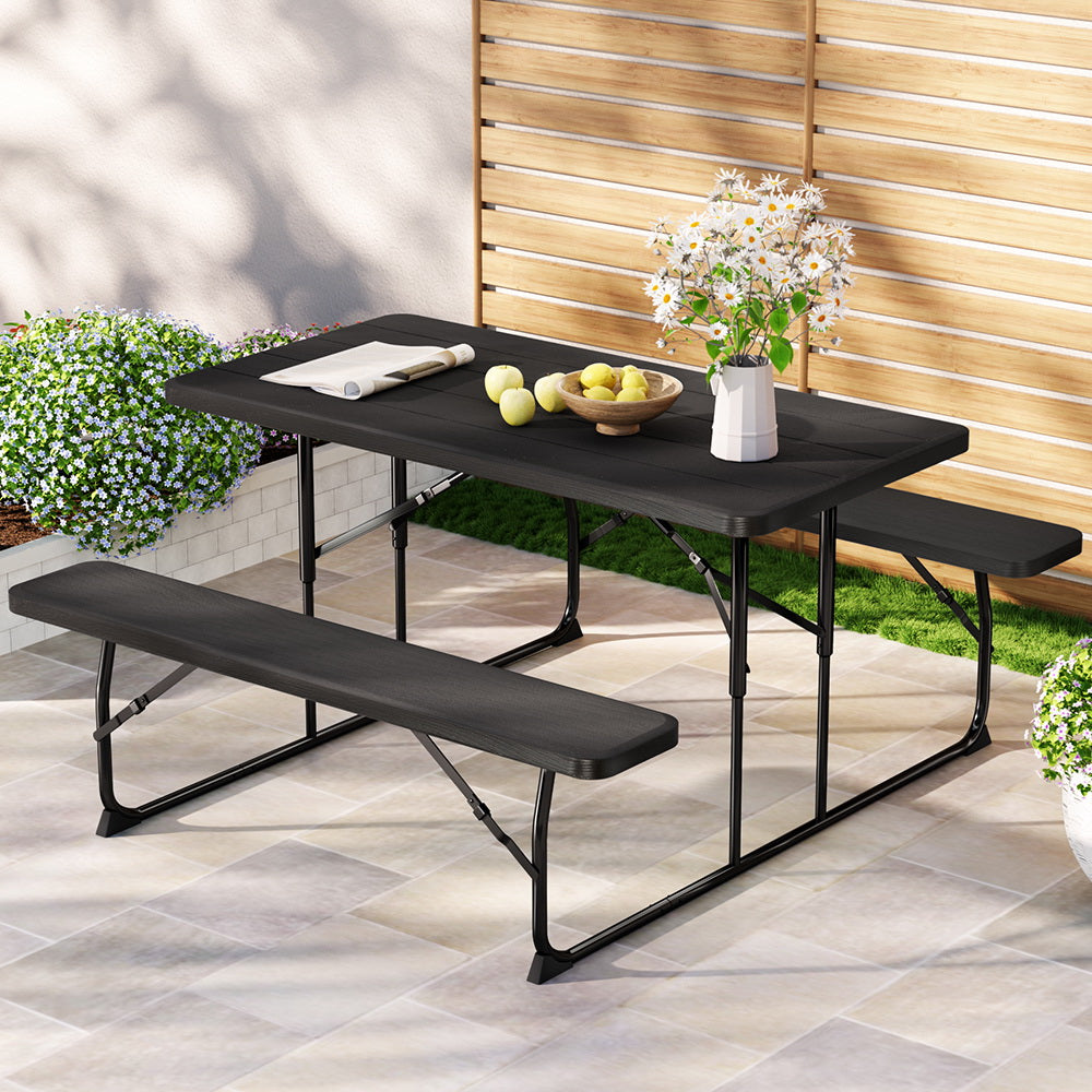 Gardeon 3-Piece Outdoor Dining Set HDPE Black