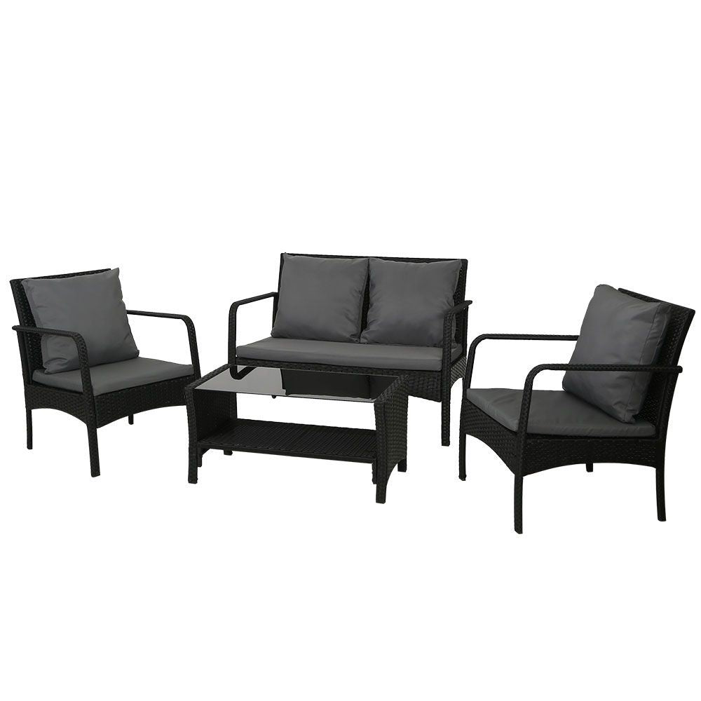 Gardeon 4-Piece Rattan Outdoor Sofa Set with Table and Chairs
