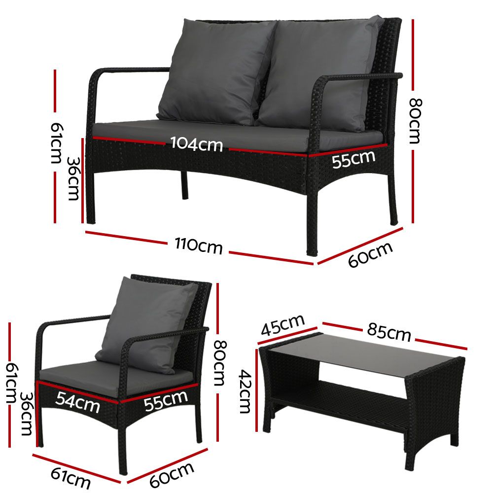 Gardeon 4-Piece Rattan Outdoor Sofa Set with Table and Chairs