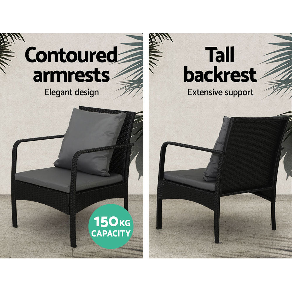 Gardeon 4-Piece Outdoor Sofa Set Wicker Black Dark Grey Cushions