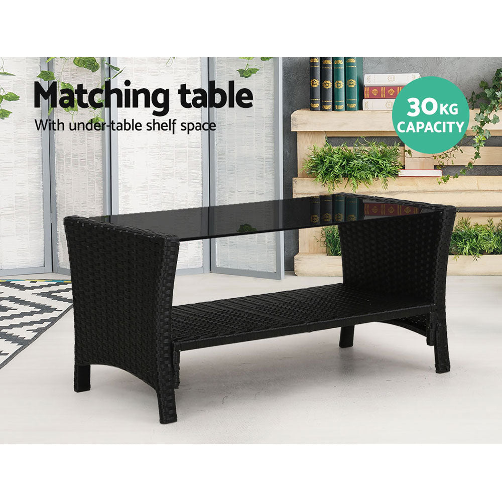 Gardeon 4-Piece Outdoor Sofa Set Wicker Black Dark Grey Cushions