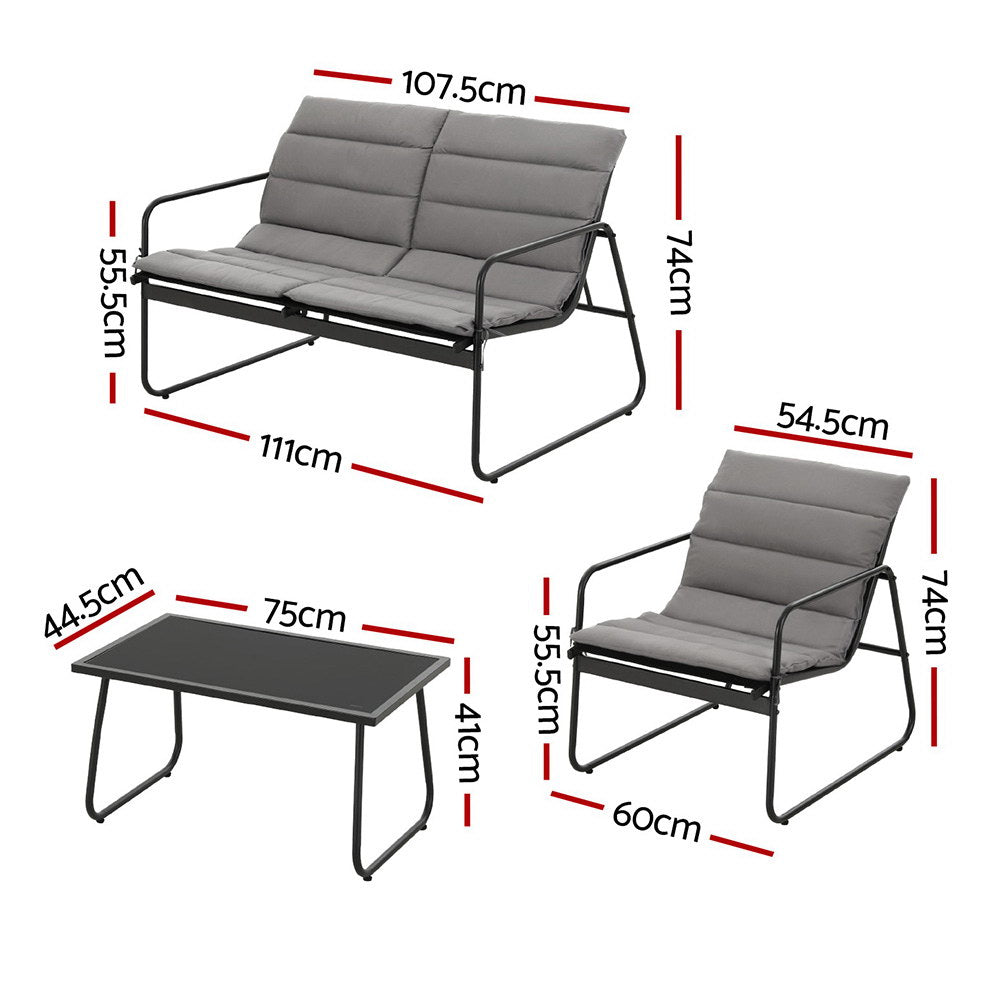 Gardeon 4-Piece Outdoor Sofa Set Black Textilene Cushioned Patio Furniture