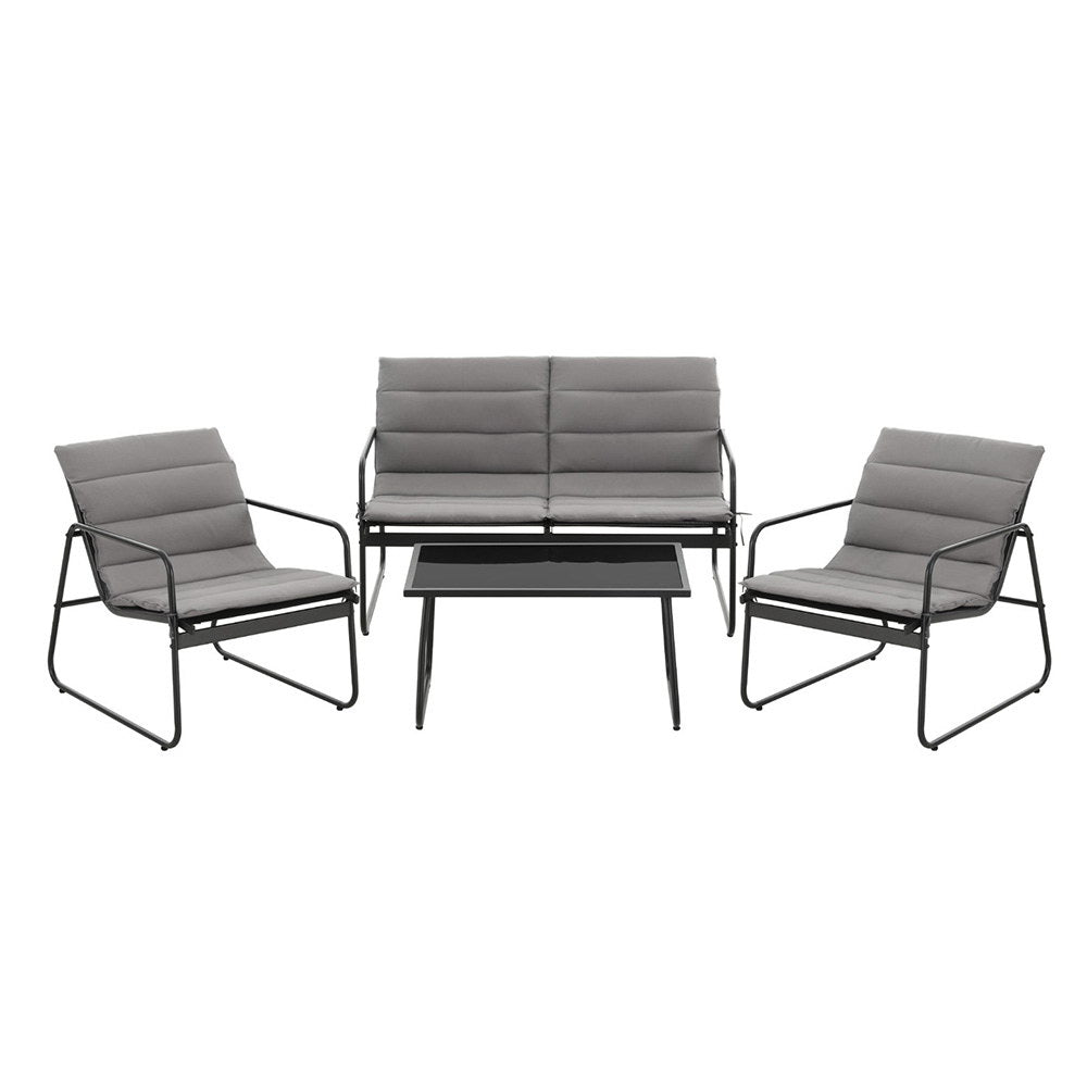 Gardeon 4-Piece Outdoor Sofa Set Black Textilene Cushioned Patio Furniture