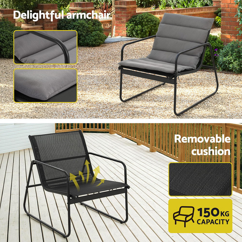 Gardeon 4-Piece Outdoor Sofa Set Black Textilene Cushioned Patio Furniture