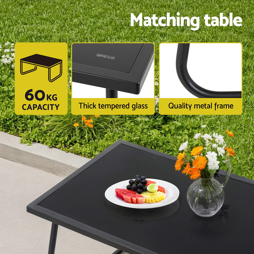 Gardeon 4-Piece Outdoor Sofa Set Black Textilene Cushioned Patio Furniture