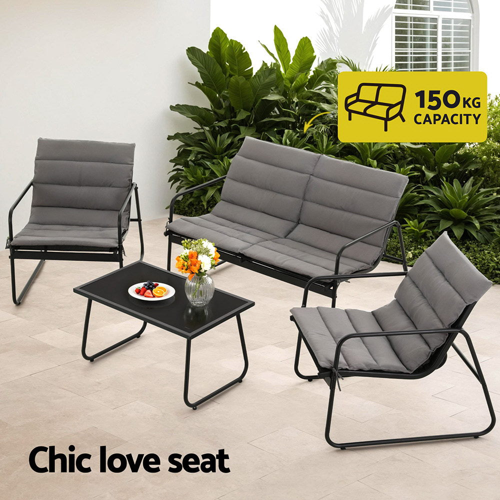 Gardeon 4-Piece Outdoor Sofa Set Black Textilene Cushioned Patio Furniture